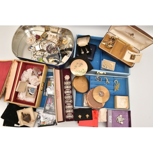 528 - A BOX OF ASSORTED COSTUME JEWELLERY, to include clip on earrings, bracelets, necklaces, charms, etc ... 