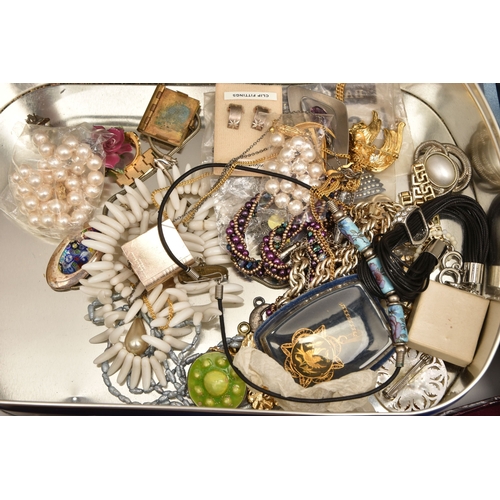 528 - A BOX OF ASSORTED COSTUME JEWELLERY, to include clip on earrings, bracelets, necklaces, charms, etc ... 