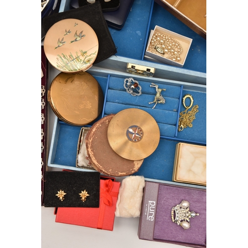 528 - A BOX OF ASSORTED COSTUME JEWELLERY, to include clip on earrings, bracelets, necklaces, charms, etc ... 