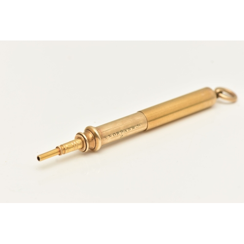 547 - A YELLOW METAL 'SAMPSON MORDAN & CO' PROPELLING PENCIL, signed 'S.Mordan & Co', unmarked, fitted wit... 