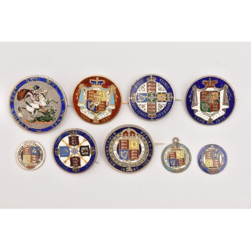 550 - FIVE COINS consisting of three 1887 enameled sixpence (slight hairline cracks), an 1887 enameled flo... 
