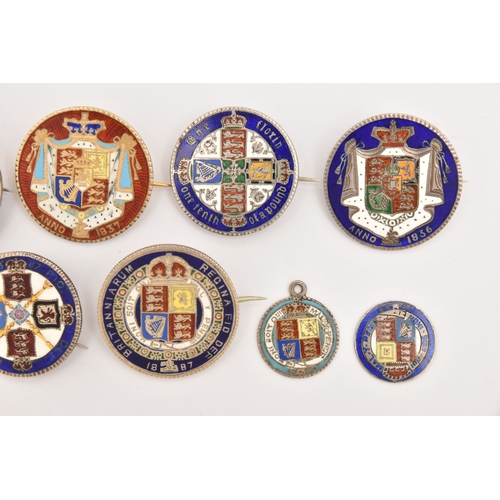550 - FIVE COINS consisting of three 1887 enameled sixpence (slight hairline cracks), an 1887 enameled flo... 