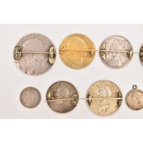 550 - FIVE COINS consisting of three 1887 enameled sixpence (slight hairline cracks), an 1887 enameled flo... 