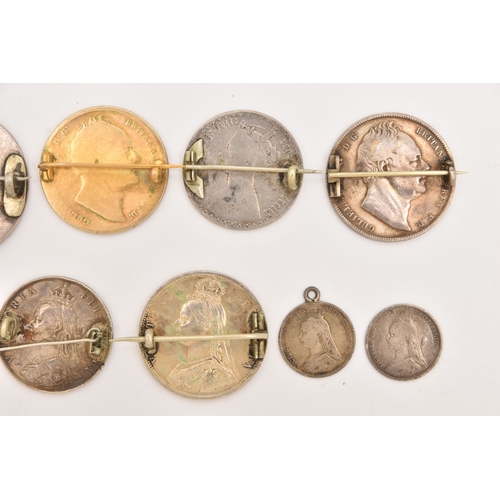 550 - FIVE COINS consisting of three 1887 enameled sixpence (slight hairline cracks), an 1887 enameled flo... 