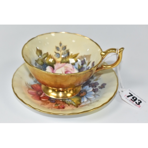 793 - VINTAGE J. A. BAILEY FOR AYNSLEY TEA CUP AND SAUCER, featuring hand-painted floral designs 'Cabbage ... 