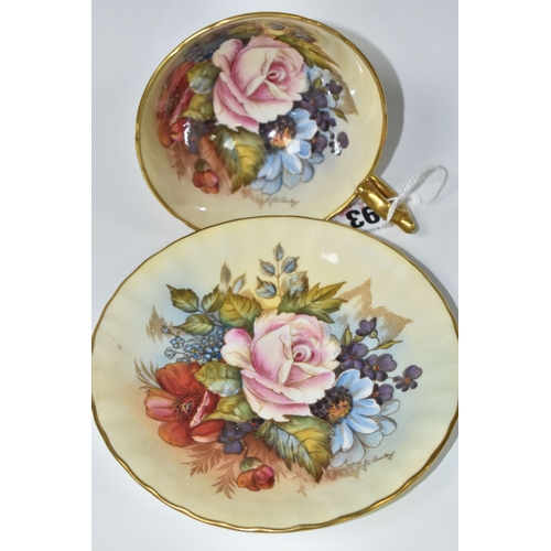 793 - VINTAGE J. A. BAILEY FOR AYNSLEY TEA CUP AND SAUCER, featuring hand-painted floral designs 'Cabbage ... 