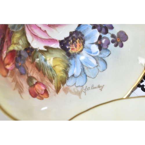 793 - VINTAGE J. A. BAILEY FOR AYNSLEY TEA CUP AND SAUCER, featuring hand-painted floral designs 'Cabbage ... 