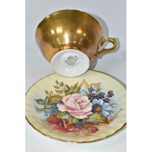 793 - VINTAGE J. A. BAILEY FOR AYNSLEY TEA CUP AND SAUCER, featuring hand-painted floral designs 'Cabbage ... 