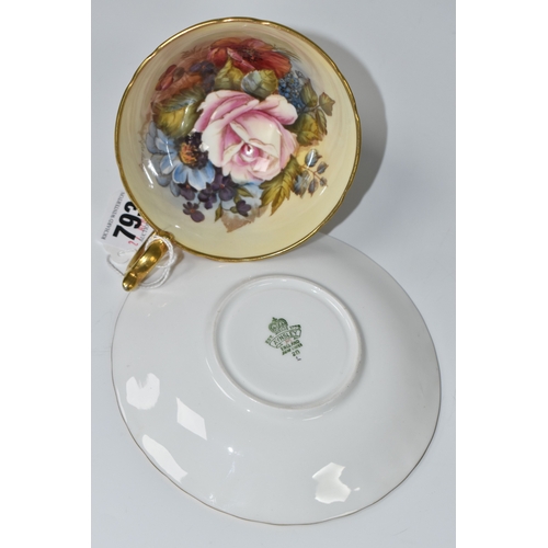 793 - VINTAGE J. A. BAILEY FOR AYNSLEY TEA CUP AND SAUCER, featuring hand-painted floral designs 'Cabbage ... 