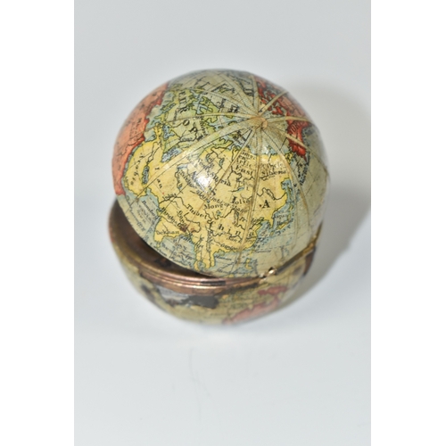 795 - NOVELTY ANTIQUE GLOBE TRAVEL INKWELL, circa approximately 1900, featuring a global metal base and hi... 