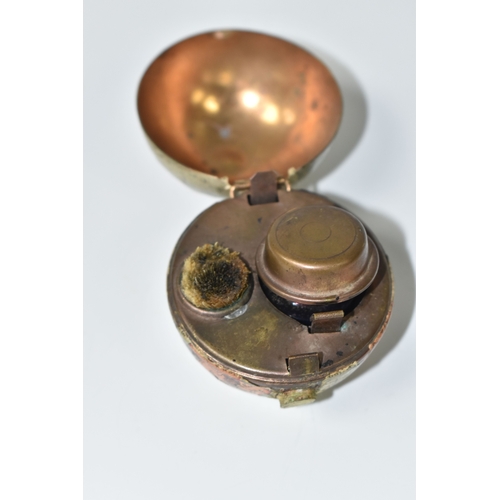795 - NOVELTY ANTIQUE GLOBE TRAVEL INKWELL, circa approximately 1900, featuring a global metal base and hi... 