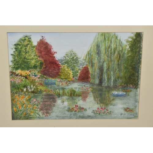 1003 - K.A WOOD 'MONET'S GARDEN', a watercolour signed bottom right, approximate size, 23cm x 32cm, togethe... 