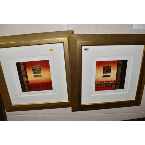 1007 - JON RAFFERTY (CONTEMPORARY) TWO ABSTRACT DESIGN PICTURES, signed bottom left, mixed media on board?,... 