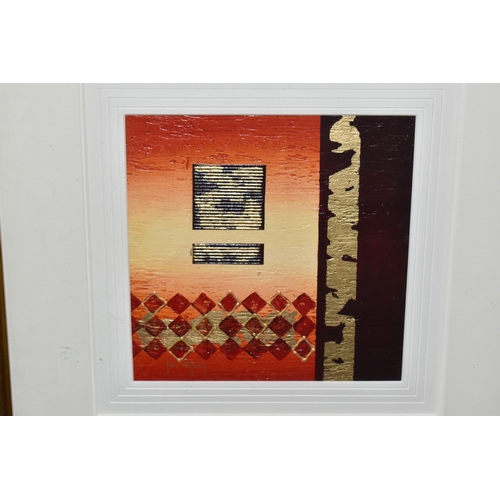 1007 - JON RAFFERTY (CONTEMPORARY) TWO ABSTRACT DESIGN PICTURES, signed bottom left, mixed media on board?,... 
