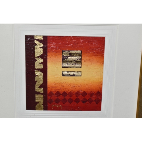 1007 - JON RAFFERTY (CONTEMPORARY) TWO ABSTRACT DESIGN PICTURES, signed bottom left, mixed media on board?,... 