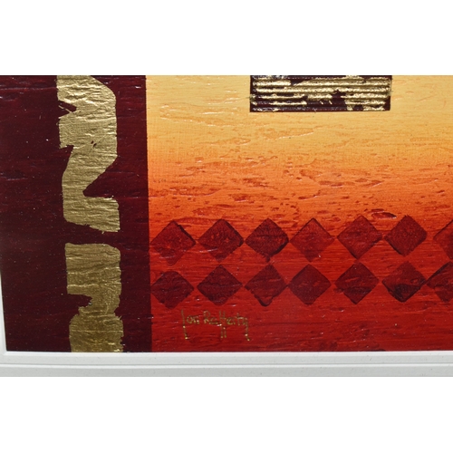 1007 - JON RAFFERTY (CONTEMPORARY) TWO ABSTRACT DESIGN PICTURES, signed bottom left, mixed media on board?,... 