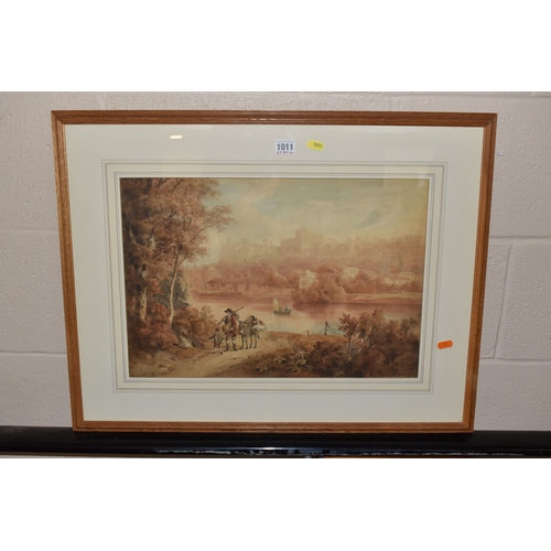 1011 - HUGH WILLIAM WILLIAMS (1773-1829) 'WINDSOR FROM THE RIVER', figures and a donkey are walking away fr... 