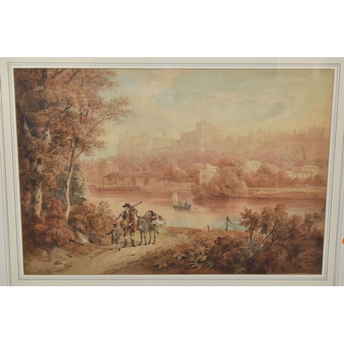 1011 - HUGH WILLIAM WILLIAMS (1773-1829) 'WINDSOR FROM THE RIVER', figures and a donkey are walking away fr... 