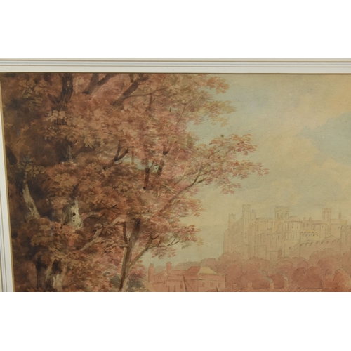 1011 - HUGH WILLIAM WILLIAMS (1773-1829) 'WINDSOR FROM THE RIVER', figures and a donkey are walking away fr... 