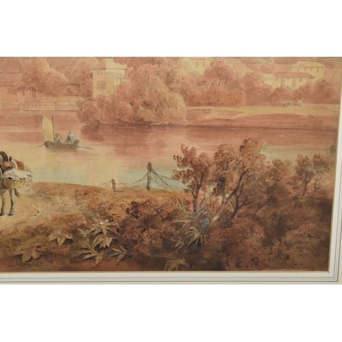 1011 - HUGH WILLIAM WILLIAMS (1773-1829) 'WINDSOR FROM THE RIVER', figures and a donkey are walking away fr... 