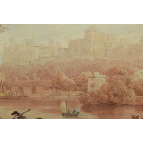 1011 - HUGH WILLIAM WILLIAMS (1773-1829) 'WINDSOR FROM THE RIVER', figures and a donkey are walking away fr... 