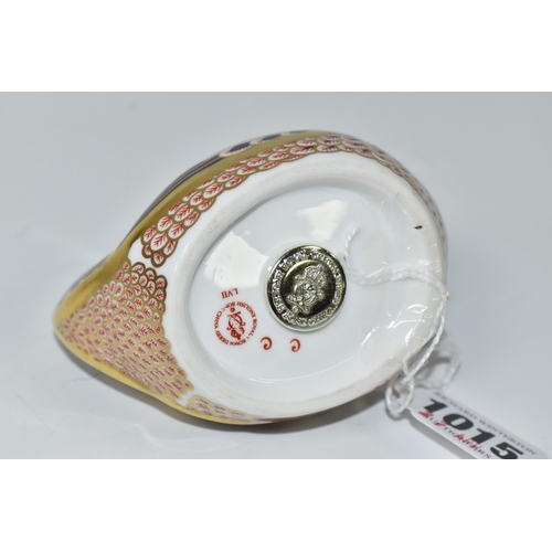 1015 - A ROYAL CROWN DERBY 'HEN' PAPERWEIGHT, bearing gold stopper, but this is a second quality piece with... 