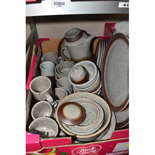 987 - SIX BOXES OF CERAMIC KITCHENWARE, to include Purbeck Pottery style part dinner ware set, Poole hand-... 