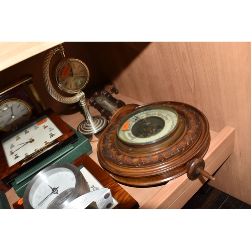 990 - A GROUP OF VARIOUS CLOCKS AND WOODEN BOXES, to include a Victorian hardwood (possibly coromandel) tr... 