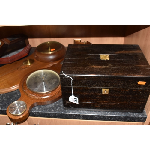 990 - A GROUP OF VARIOUS CLOCKS AND WOODEN BOXES, to include a Victorian hardwood (possibly coromandel) tr... 