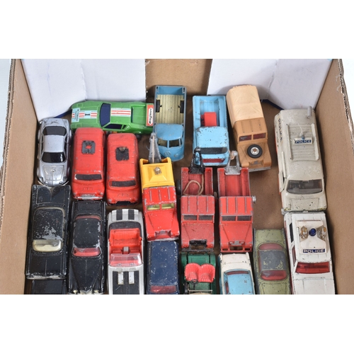 31 - A QUANTITY OF UNBOXED ASSORTED PLAYWORN DIECAST CAR AND VAN MODELS, to include Corgi Toys Morris Cow... 