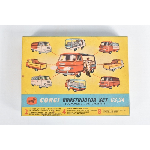 51 - A BOXED CORGI TOYS COMMER CONSTRUCTOR SET, Gift Set No.24, appears complete with both chassis cabs, ... 