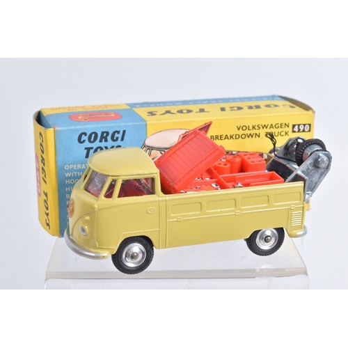 59 - TWO BOXED CORGI TOYS VOLKSWAGEN BREAKDOWN TRUCK, No.490, both are the light olive green versions wit... 