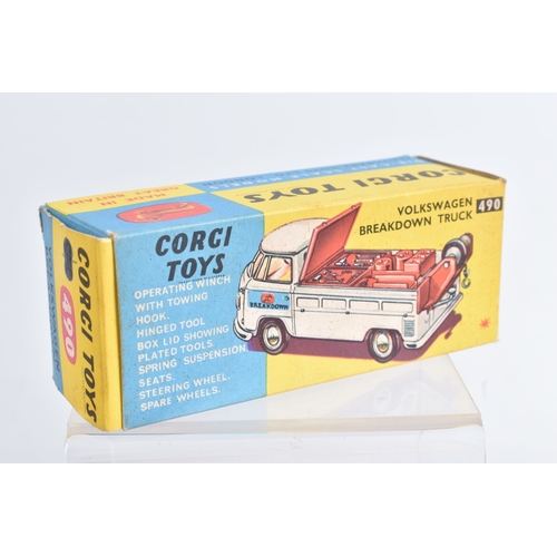 59 - TWO BOXED CORGI TOYS VOLKSWAGEN BREAKDOWN TRUCK, No.490, both are the light olive green versions wit... 