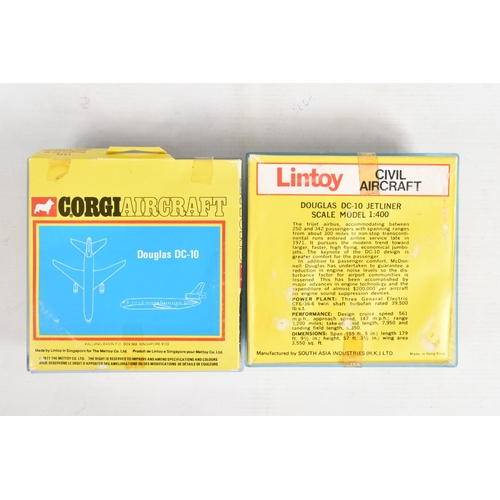 138 - FOUR BOXED MODEL AIRCRAFTS, to include a 1977 Corgi Avions 1325 Douglas DC-10 American Airlines plan... 