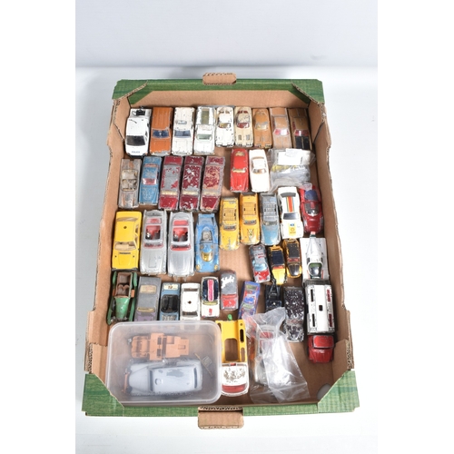 194 - A QUANTITY OF UNBOXED ASSORTED PLAYWORN DIECAST VEHICLES, to include Marx Lumar Transport articulate... 