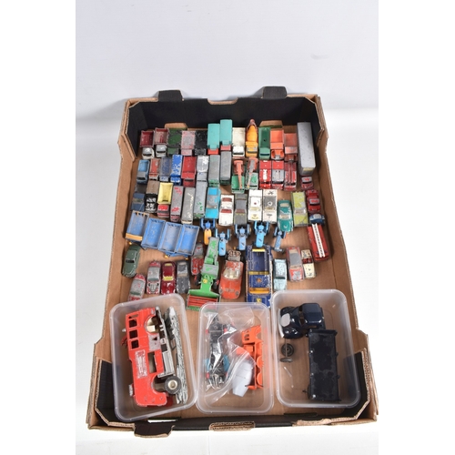 194 - A QUANTITY OF UNBOXED ASSORTED PLAYWORN DIECAST VEHICLES, to include Marx Lumar Transport articulate... 
