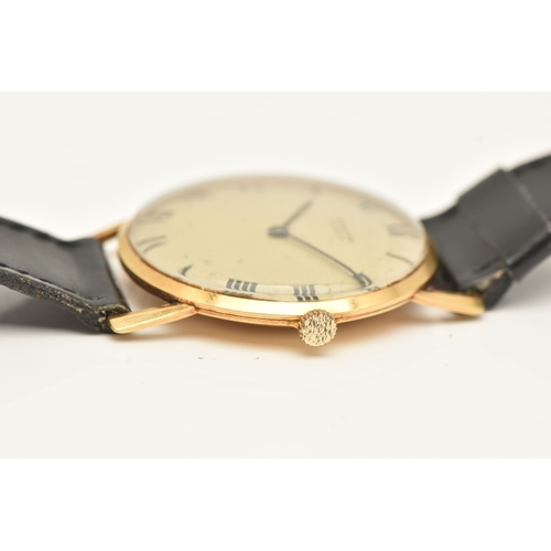 503 - A GENTS YELLOW METAL WRISTWATCH, manual wind, round silvered dial signed 'Sarcar Geneve', Roman nume... 