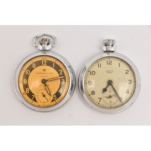 524 - TWO BASE METAL OPEN FACE POCKET WATCHES, to include a manual wind 'Ingersoll Ltd Triumph', and a 'Sm... 