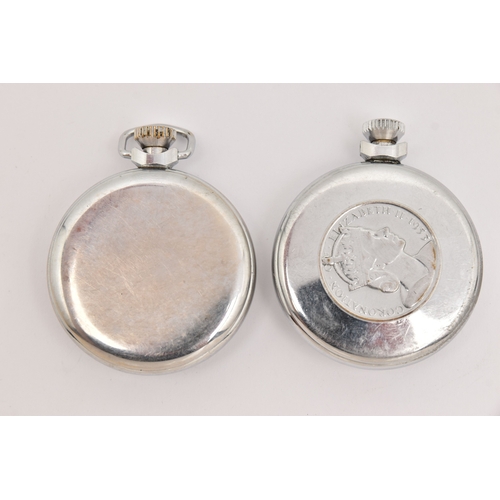 524 - TWO BASE METAL OPEN FACE POCKET WATCHES, to include a manual wind 'Ingersoll Ltd Triumph', and a 'Sm... 