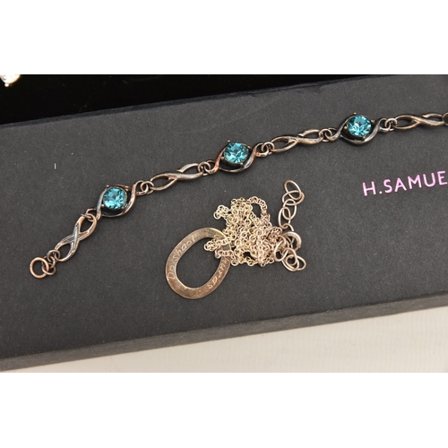 590 - AN ASSORTMENT OF WHITE METAL JEWELLERY, to include a 'Pandora' bracelet, three white metal bracelets... 