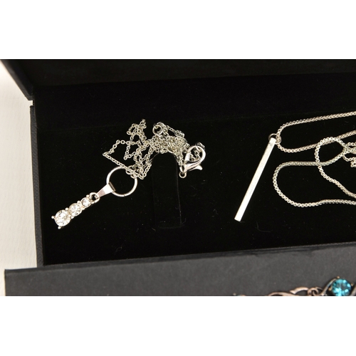 590 - AN ASSORTMENT OF WHITE METAL JEWELLERY, to include a 'Pandora' bracelet, three white metal bracelets... 
