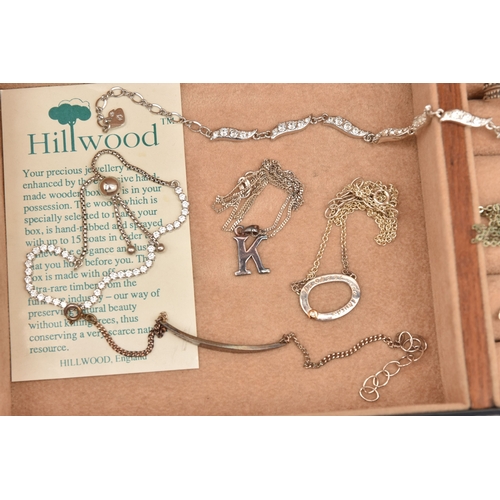 590 - AN ASSORTMENT OF WHITE METAL JEWELLERY, to include a 'Pandora' bracelet, three white metal bracelets... 