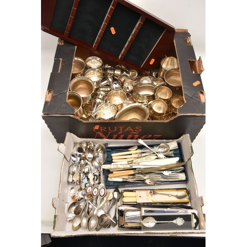 613 - AN ASSORTMENT OF WHITE METAL WARE, to include EPNS goblets, EPNS trophy cup, napkin rings, tankards,... 