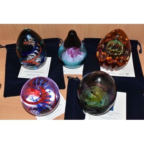 828 - FIVE LIMITED EDITION CAITHNESS GLASS PAPERWEIGHTS, comprising The Colin Terris Designer Collection: ... 