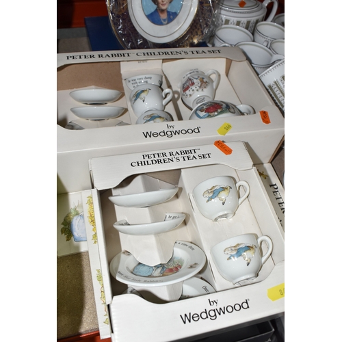 866 - FOUR BOXES AND LOOSE HOUSEHOLD CERAMICS AND GLASS WARE to include two boxed sets of Peter Rabbit chi... 