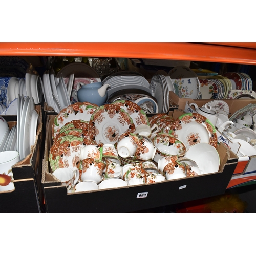 883 - SIX BOXES OF CERAMICS to include a box of Royal Worcester 'Evesham' and 'Evesham Vale' tea and dinne... 