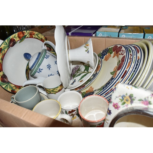883 - SIX BOXES OF CERAMICS to include a box of Royal Worcester 'Evesham' and 'Evesham Vale' tea and dinne... 