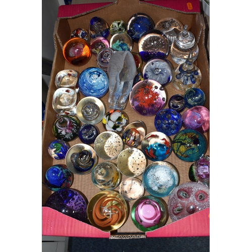 A BOX OF PAPERWEIGHTS comprising approximately forty examples to ...