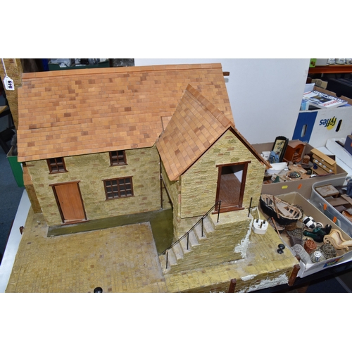 949 - THREE BOXES AND LOOSE DOLLS HOUSE AND ACCESSORIES comprising a large dolls house in the form of a ha... 