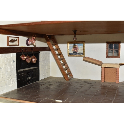 949 - THREE BOXES AND LOOSE DOLLS HOUSE AND ACCESSORIES comprising a large dolls house in the form of a ha... 